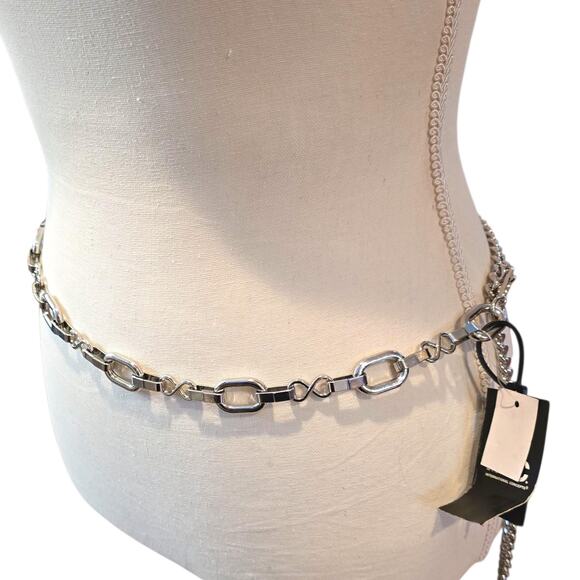 I.N.C. International Collection Chain Belt Women XL Geo Link Silver Tone Stateme - Picture 2 of 6